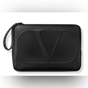 NEW Valentino Black Canvas Studded Makeup Bag  - Travel Pouch